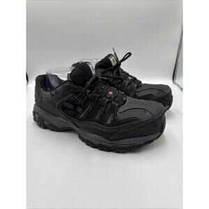Skechers Cankton Steel‎ Toe Work Shoes Mens 9 Black Gray Safety Lace Up Low Top